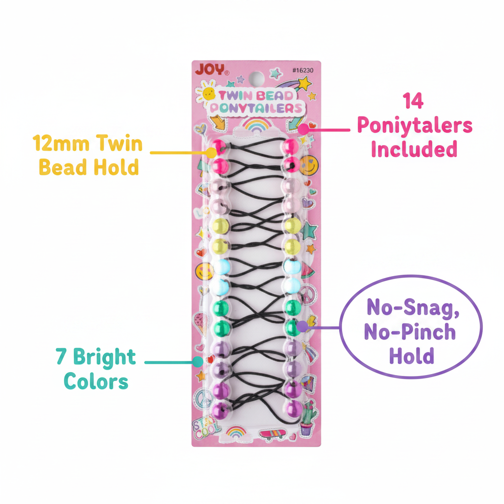 Joy Twin Bead Ponytailers 12mm, 14 Count, Assorted Color