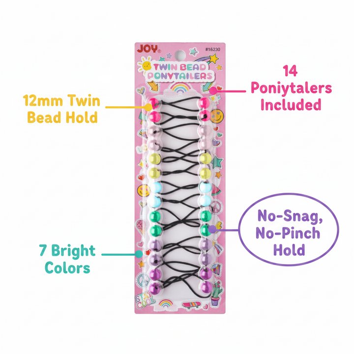 Joy Twin Bead Ponytailers 12mm, 14 Count, Assorted Color