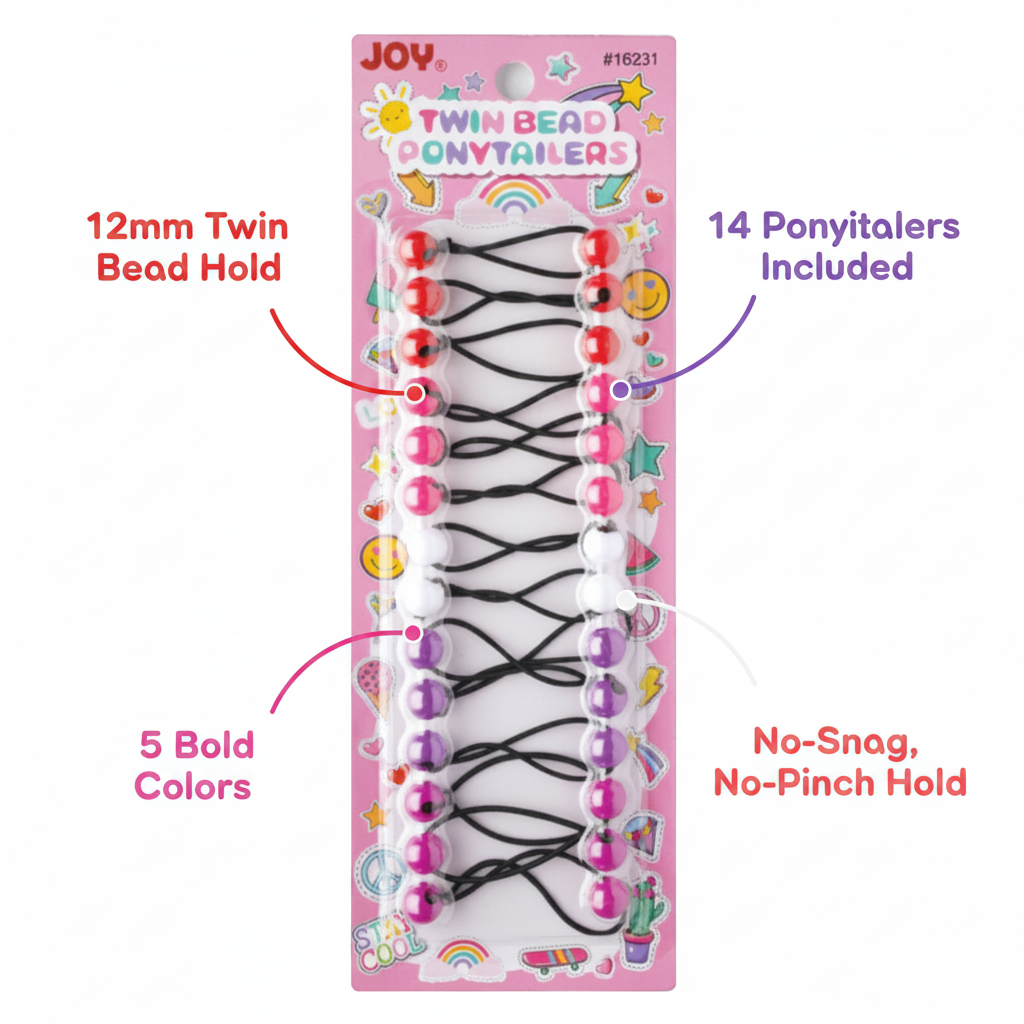Joy Twin Bead Ponytailers 12mm, 14 Count, Assorted Color