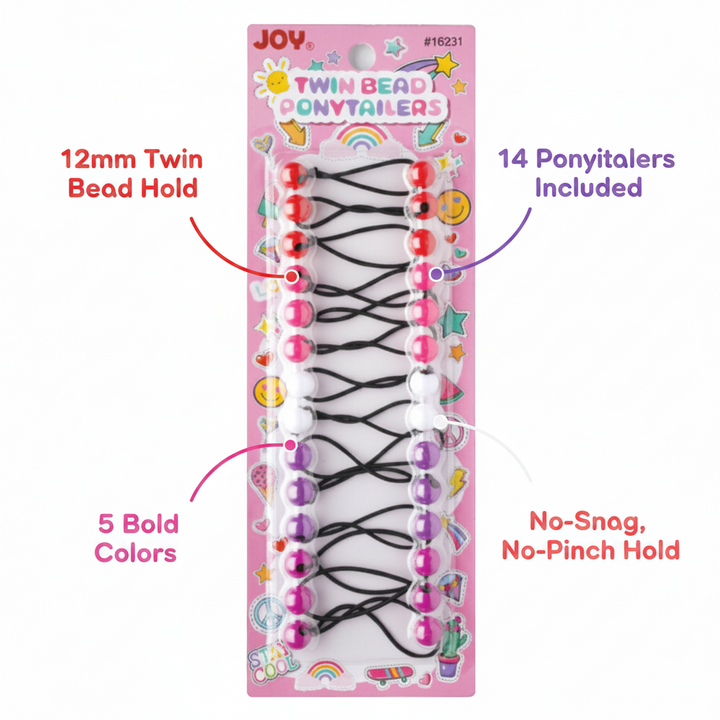 Joy Twin Bead Ponytailers 12mm, 14 Count, Assorted Color
