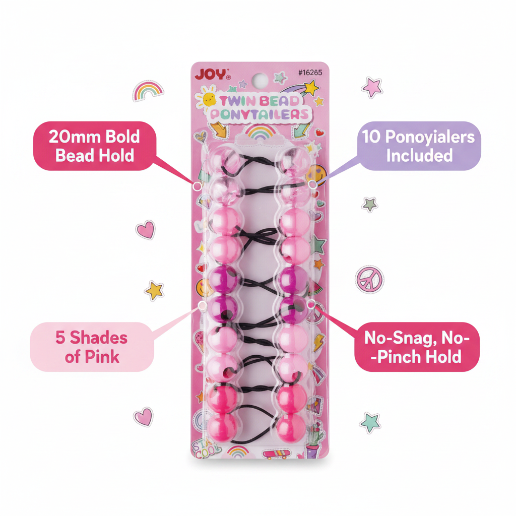 Joy Twin beads Ponytailer 10ct Asst Pink