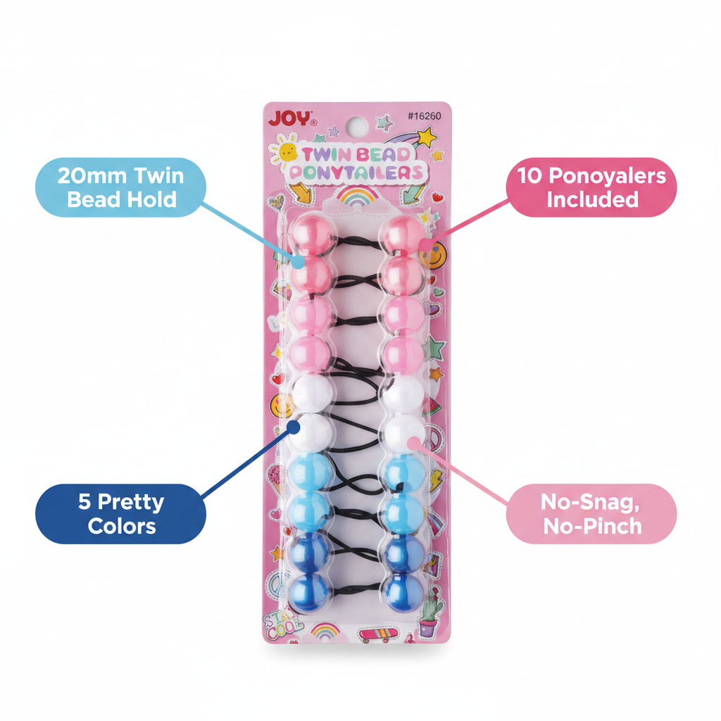 Joy Twin Bead Ponytailers 10ct Asst