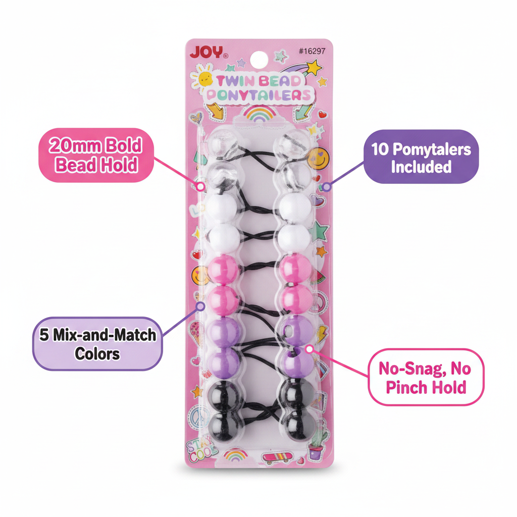 Joy Twin Beads Ponytailer 10ct Asst