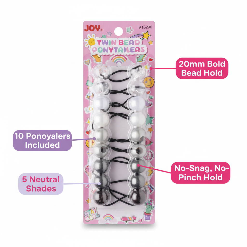 Joy Twin Beads Ponytailer 10ct Asst Gray