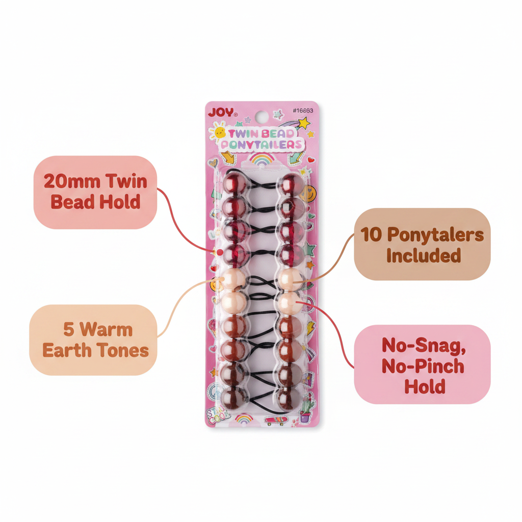 Joy Twin Bead Ponytailers 10ct Asst