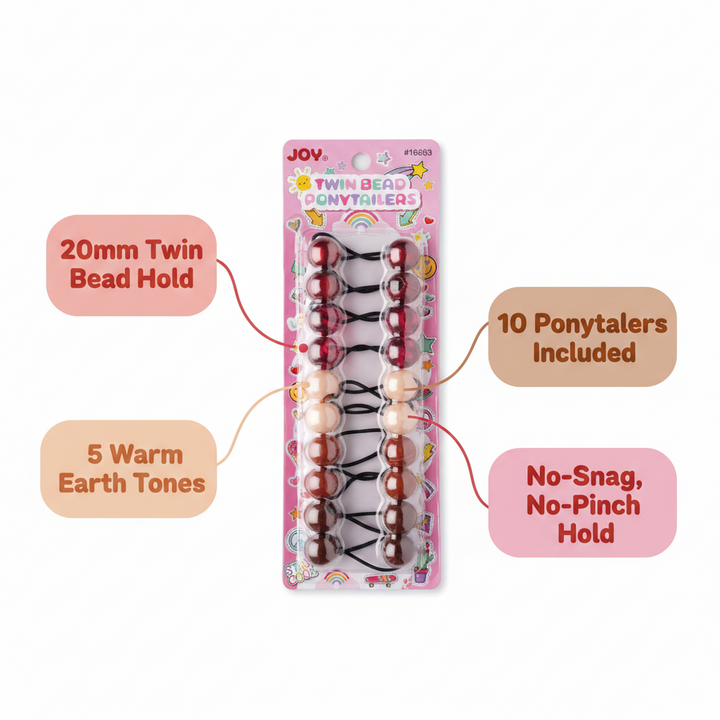 Joy Twin Bead Ponytailers 10ct Asst
