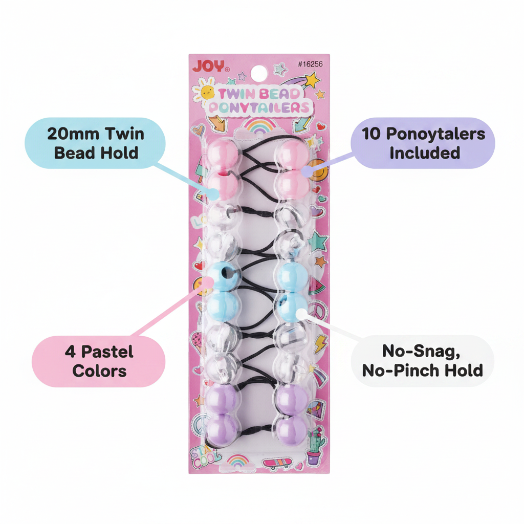 Joy Twin Bead Ponytailers 10ct Asst