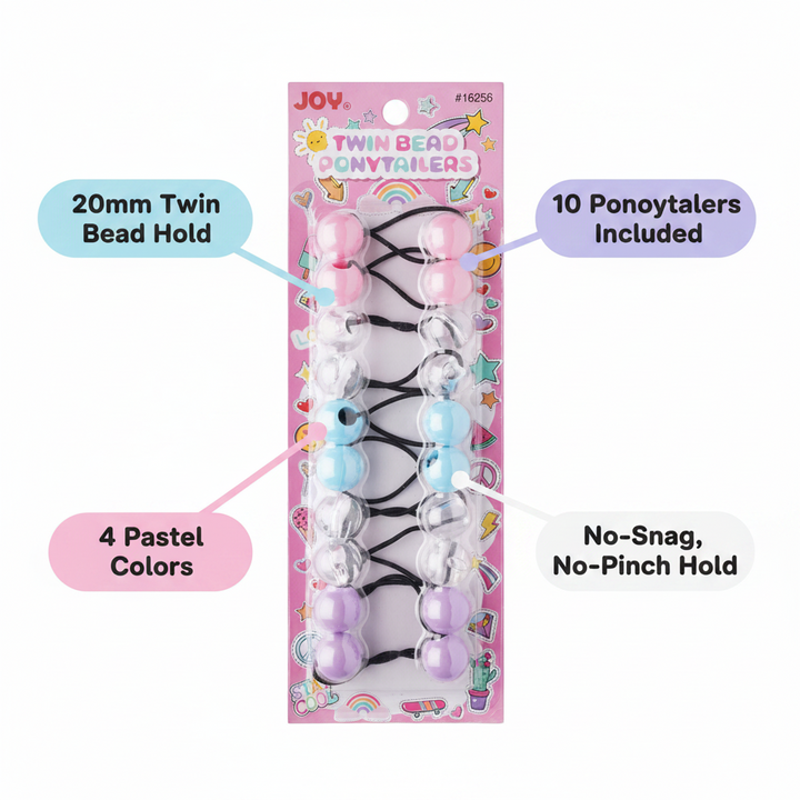 Joy Twin Bead Ponytailers 10ct Asst