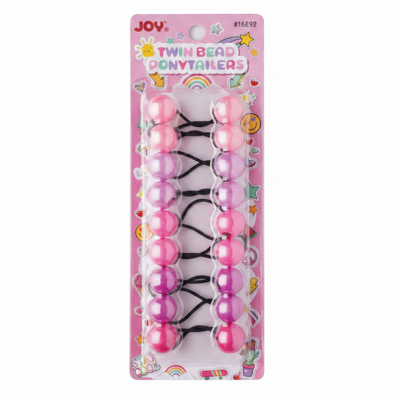 Joy Twin Beads Ponytailer 10ct Asst Pink
