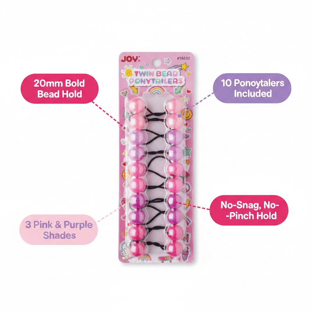 Joy Twin Beads Ponytailer 10ct Asst Pink