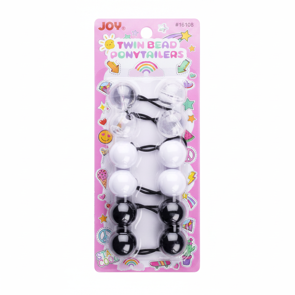 Joy Twin Beads Ponytailers 6Ct Assorted