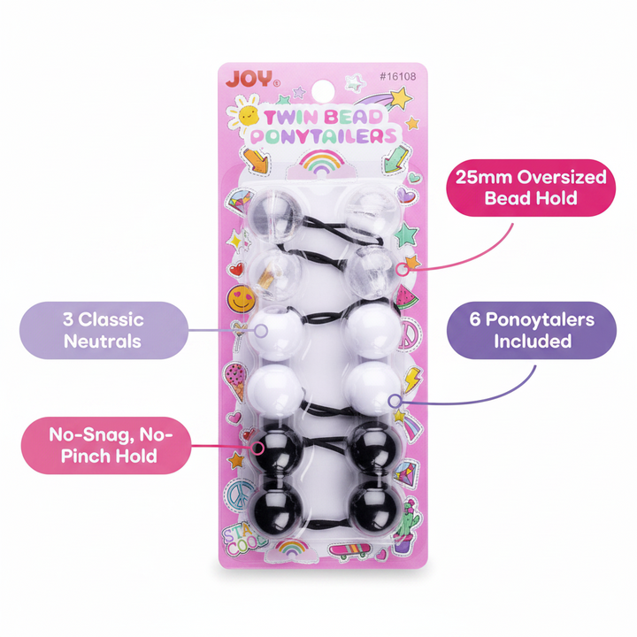 Joy Twin Beads Ponytailers 6Ct Assorted