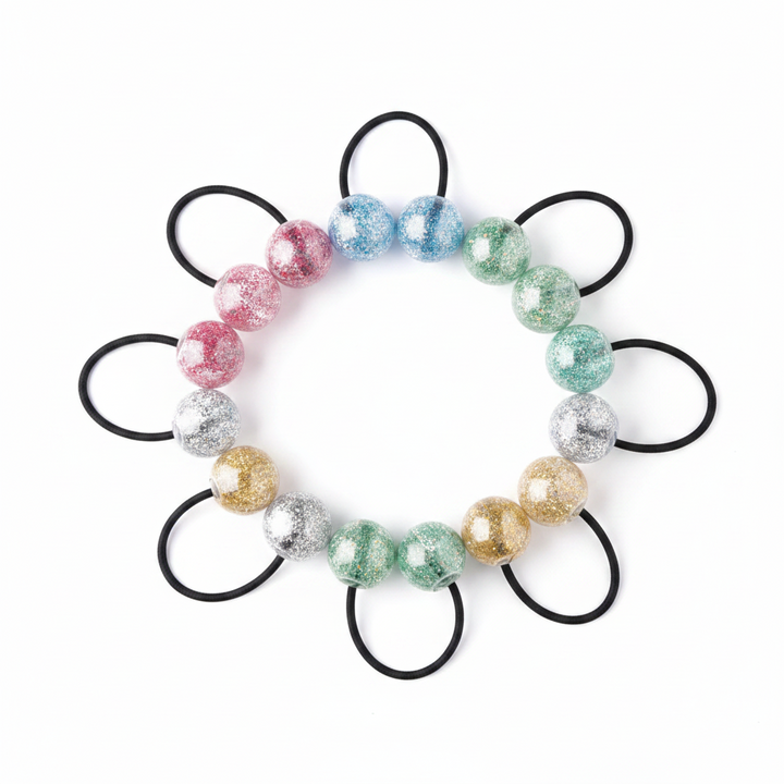 Joy Twin Bead Ponytailers 10ct Asst Clear w/ Glitter