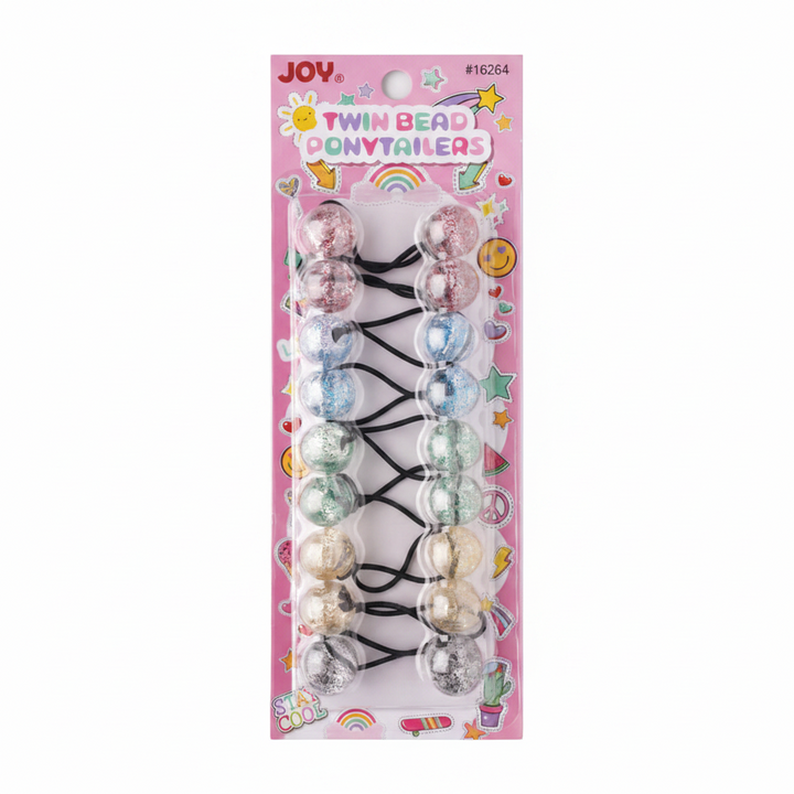 Joy Twin Bead Ponytailers 10ct Asst Clear w/ Glitter