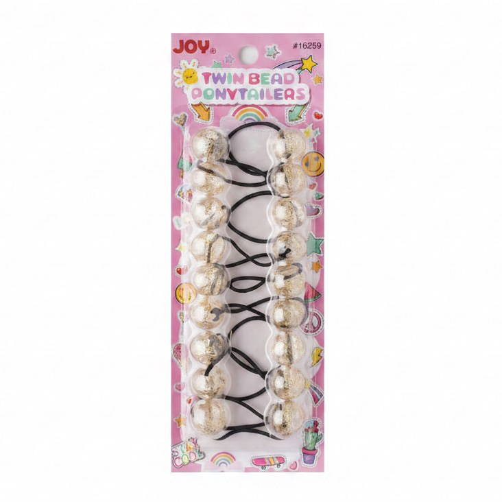 Joy Twin Bead Ponytailers 10ct Clear w/ Gold Glitter
