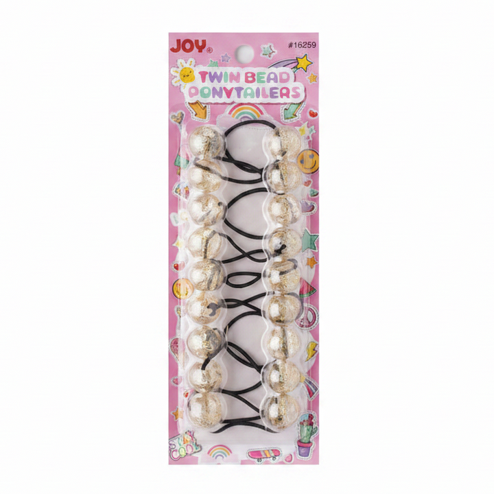 Joy Twin Bead Ponytailers 10ct Clear w/ Gold Glitter