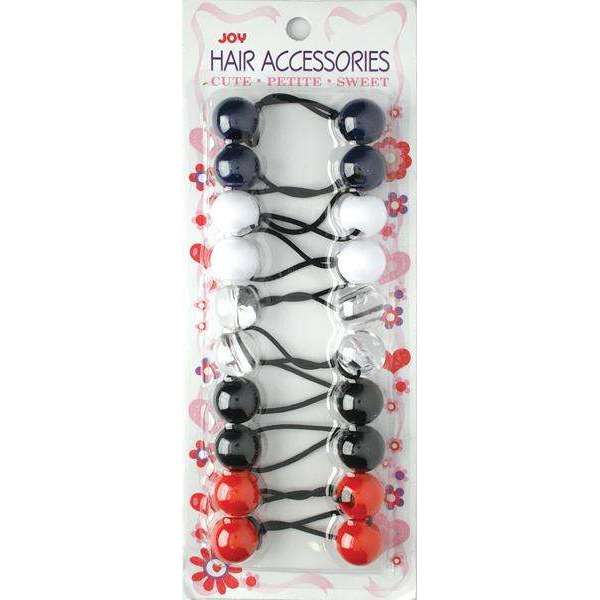 Joy Twin Beads Ponytailers 10Ct Black, Red, White, Clear