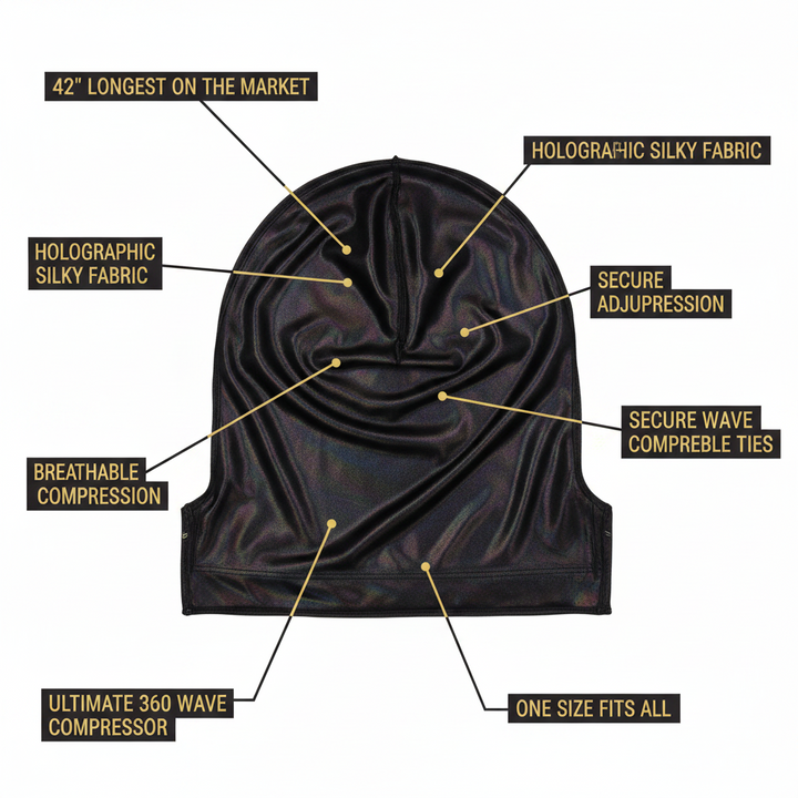 Mr. Durag Wave Maxx Holographic Durag, 1 Count, Black