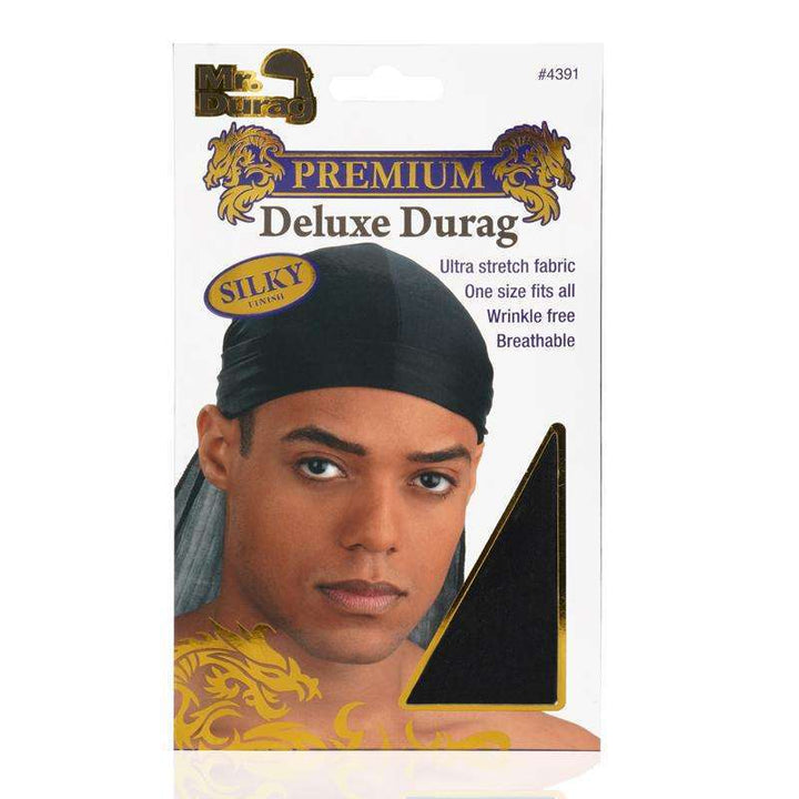 Mr. Durag Premium Deluxe Silky Durag, 1 Count, Black