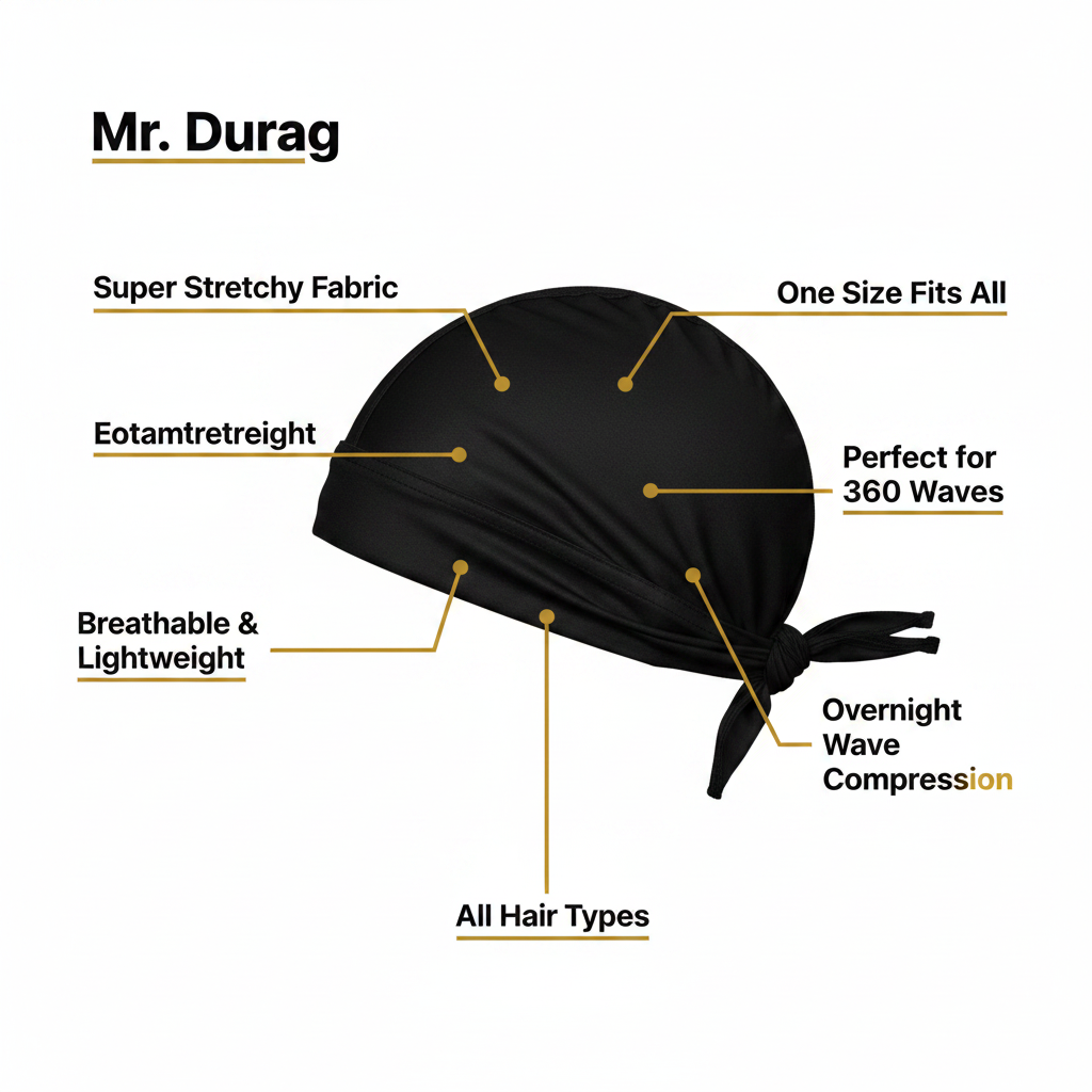 Mr. Durag Solid Durag, 1 Count, Black