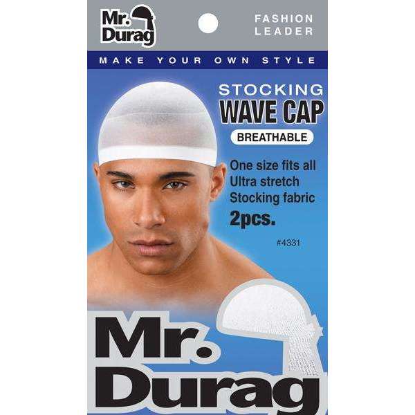 Mr. Durag Stocking Wave Cap, 2 Count, White