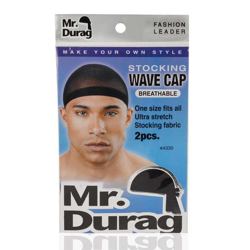 Mr. Durag Stocking Wave Cap with Wide Band, 2 Count, Black