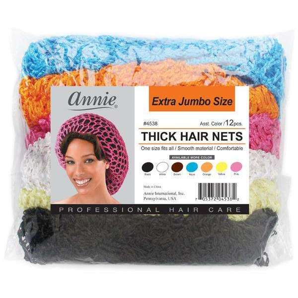 Ms. Remi Thick Hair Net X-Jumbo, 12 Count, Assorted Color