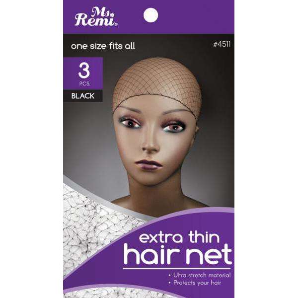 Ms. Remi Extra Thin Hair Net, 3 Count, Black