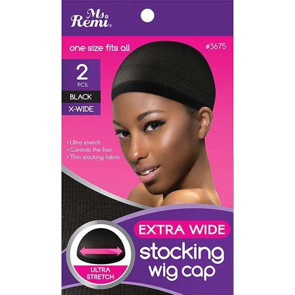 Ms. Remi Extra Wide Stocking Wig Cap, 2 Count, Black