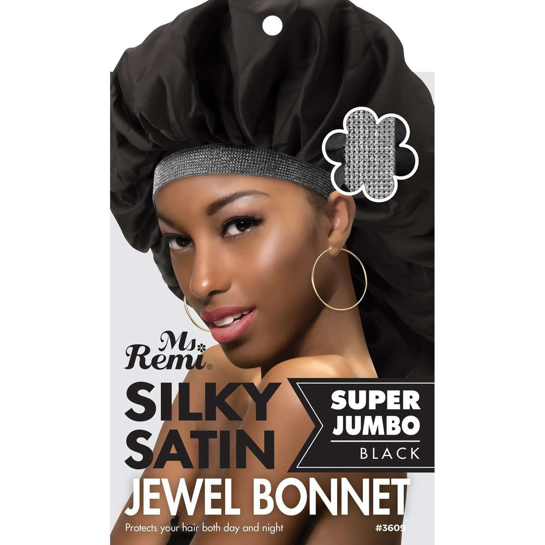 Ms. Remi Silky Satin Jewel Bonnet X-Jumbo, 1 Count, Black