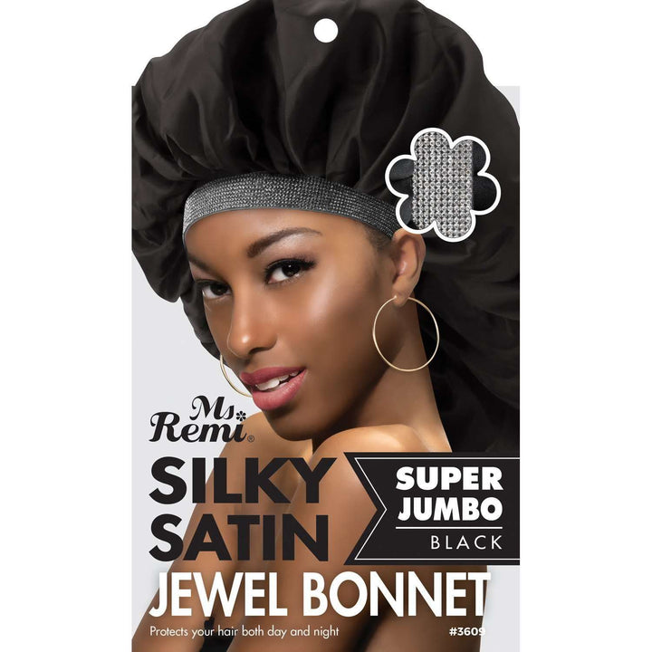 Ms. Remi Silky Satin Jewel Bonnet X-Jumbo, 1 Count, Black