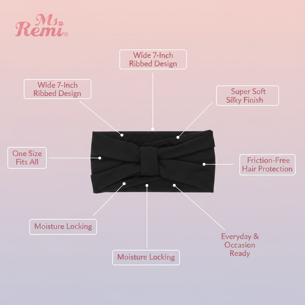 Ms. Remi Wide Silky Headwrap Scarf Ribbed, 1 Count, Black