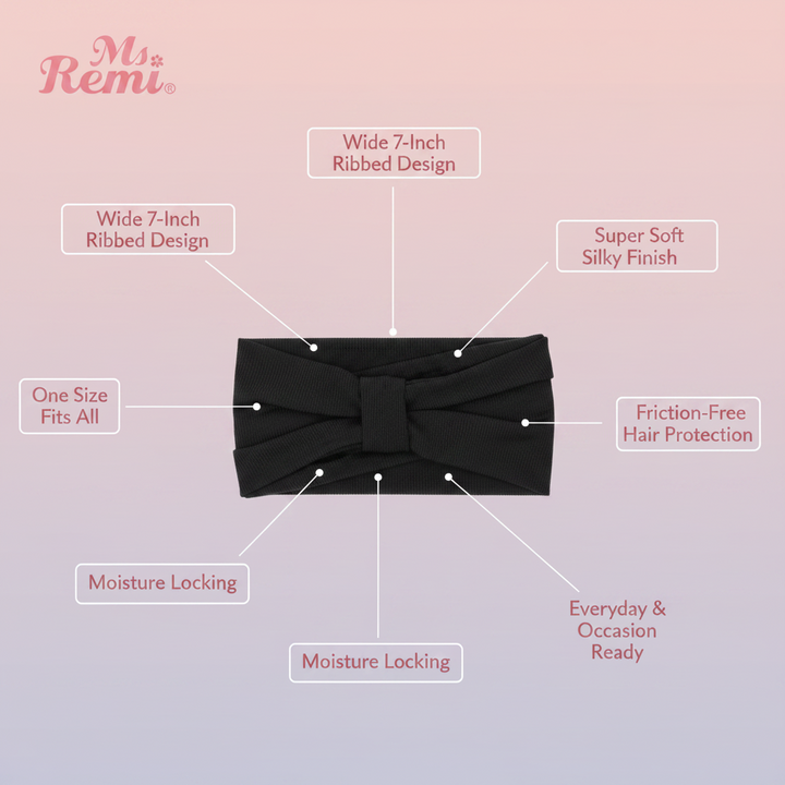 Ms. Remi Wide Silky Headwrap Scarf Ribbed, 1 Count, Black