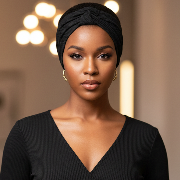 Ms. Remi Wide Silky Headwrap Scarf Ribbed, 1 Count, Black