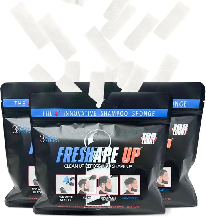 Freshape Up 100 Packs – Barber Shampoo Infused Sponges for Hairline Cleaning (No Rinse)