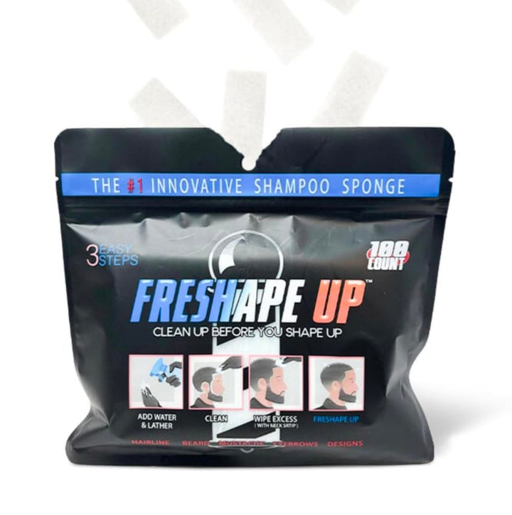 Freshape Up 100 Packs – Barber Shampoo Infused Sponges for Hairline Cleaning (No Rinse)