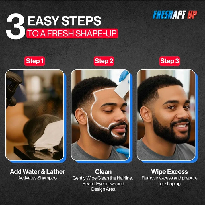 Freshape Up 100 Packs – Barber Shampoo Infused Sponges for Hairline Cleaning (No Rinse)