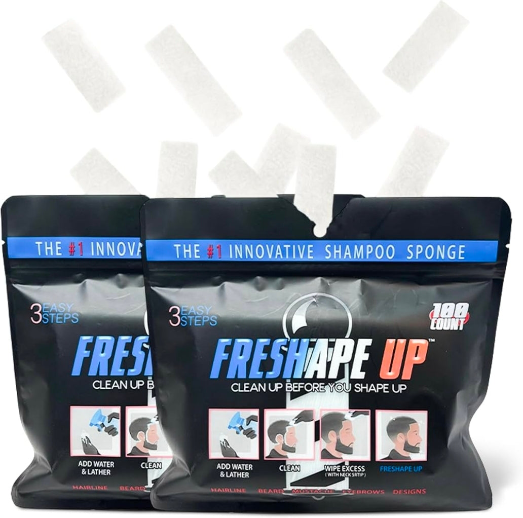 Freshape Up 100 Packs – Barber Shampoo Infused Sponges for Hairline Cleaning (No Rinse)