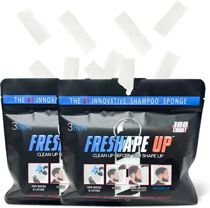 Freshape Up 100 Packs – Barber Shampoo Infused Sponges for Hairline Cleaning (No Rinse)