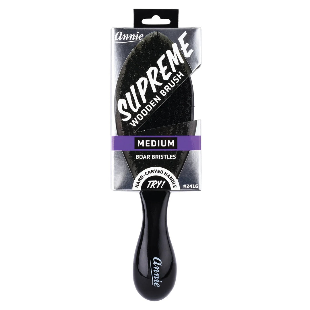 Annie Supreme Wave Brush Medium Boar Bristles, 1 Count, Black