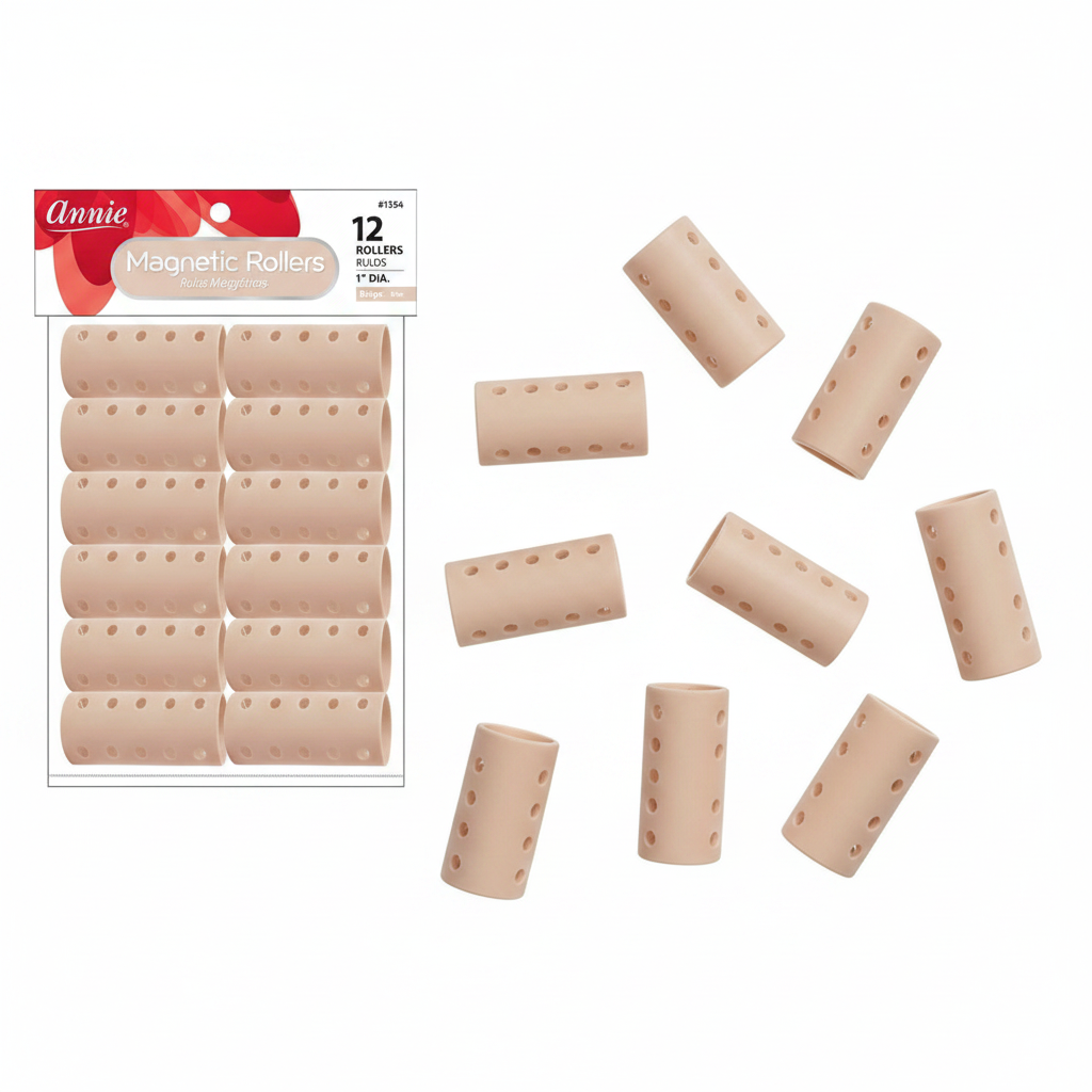 Annie Magnetic Hair Rollers 1 Inch, 12 Count, Beige