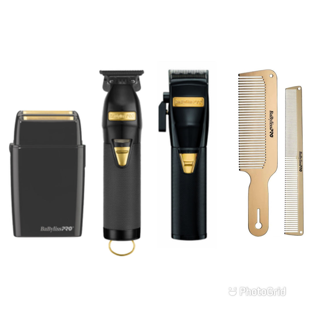 BaByliss Pro Clipper, Skeleton Trimmer and Double Foil Shaver with Combs Combo