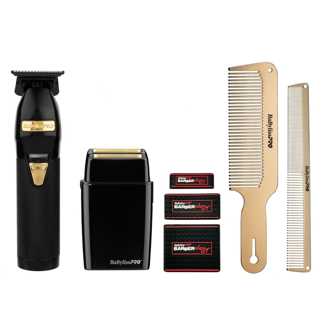 BaByliss Black Skeleton Trimmer & Shaver Combo with Gold Babyliss Combs